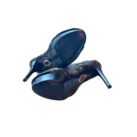 Elie Tahari Women's 38 7.5 Peep Toe Gold Black Lace Zip Pumps Leather 5" Heel - Picture 10 of 10